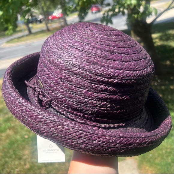 LIZ Claiborne Purple Straw Weaved Hat comfort Band Feature Made in China NWT - Picture 4 of 12